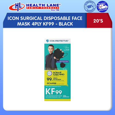 ICON SURGICAL DISPOSABLE FACE MASK 4PLY KF99 (20'S) - BLACK
